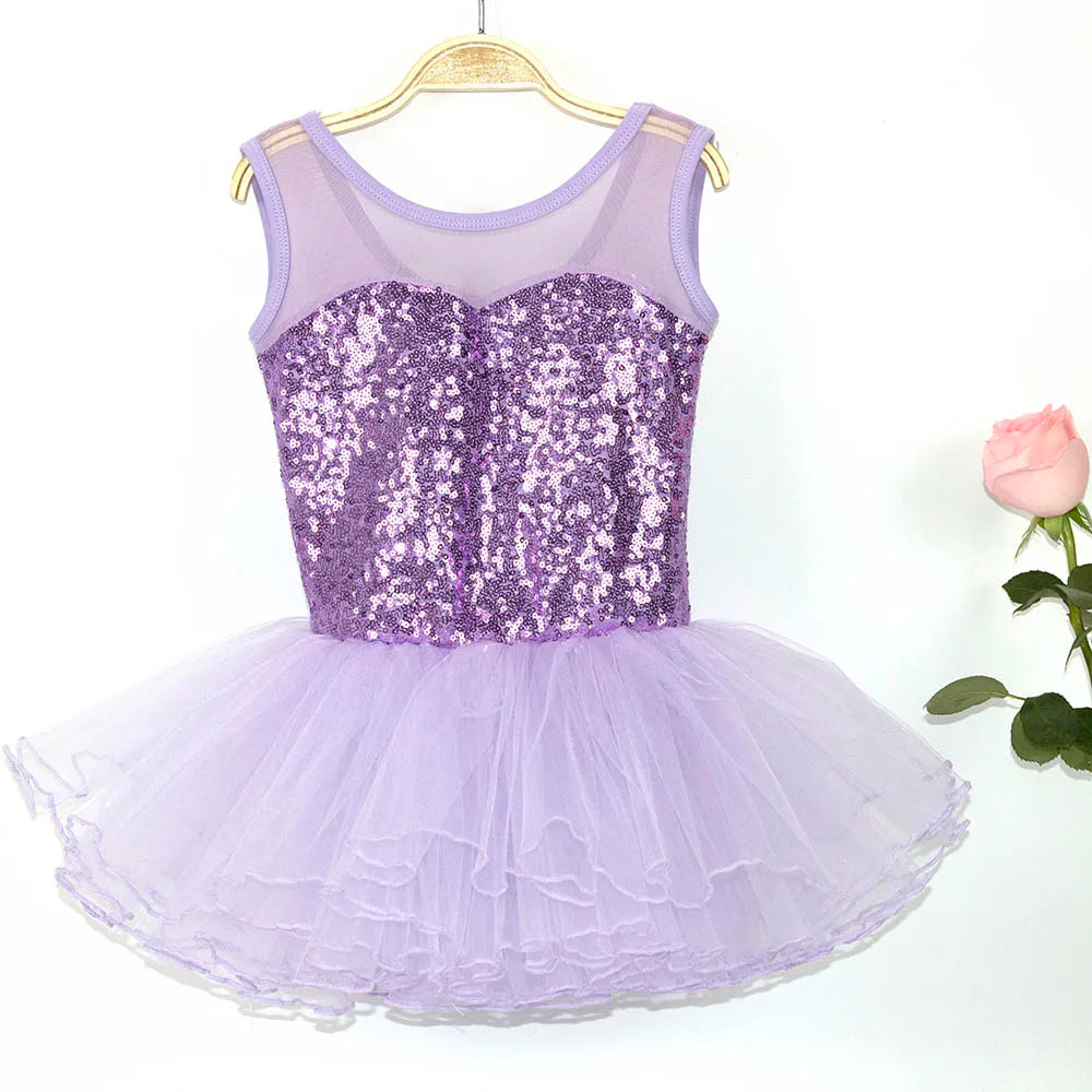 Nice Girls Ballerina Fairy Prom Party Costume Kids Sequined Flower Dress Dancewear Gymnastic Leotard  Ballet Tutu Dress