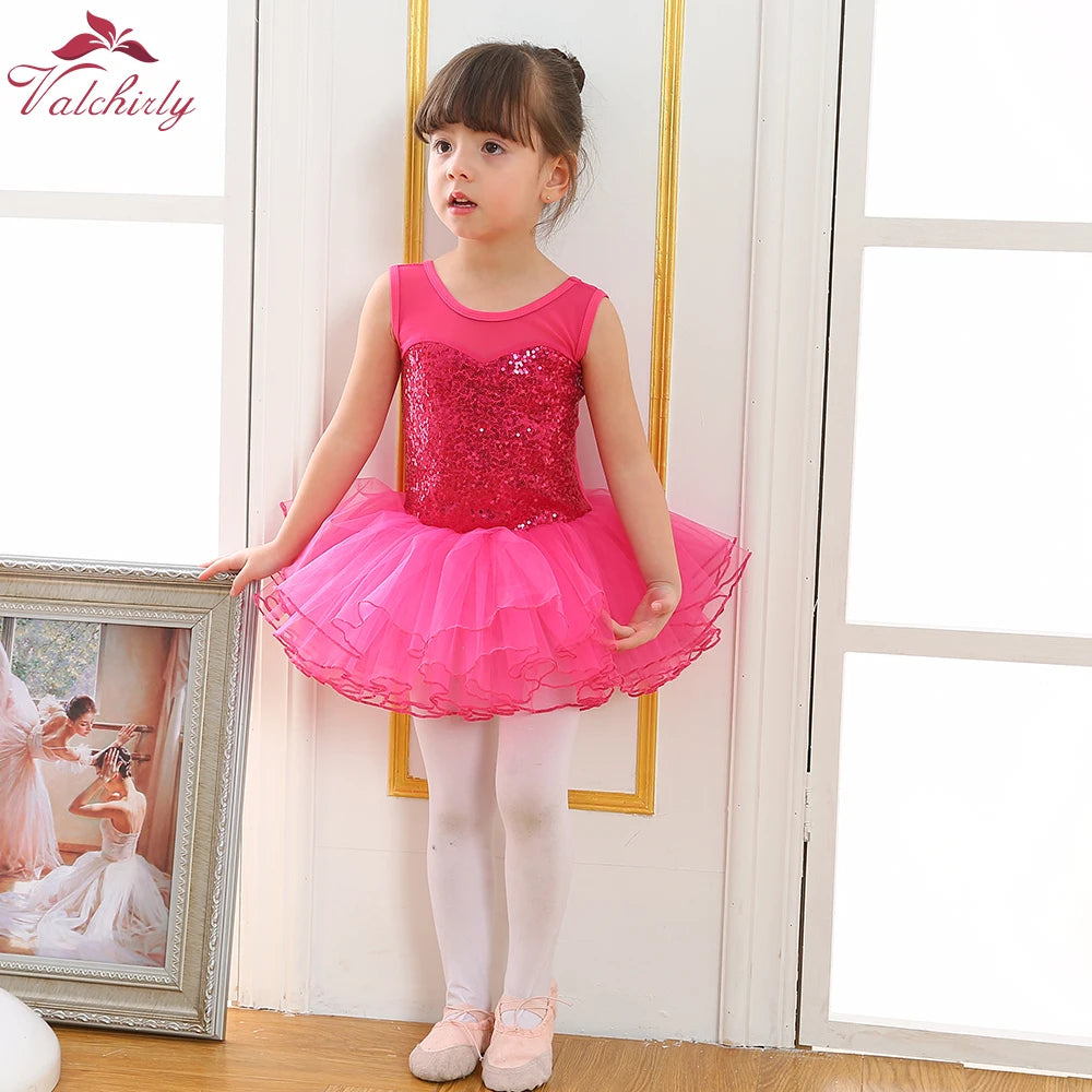 Nice Girls Ballerina Fairy Prom Party Costume Kids Sequined Flower Dress Dancewear Gymnastic Leotard  Ballet Tutu Dress