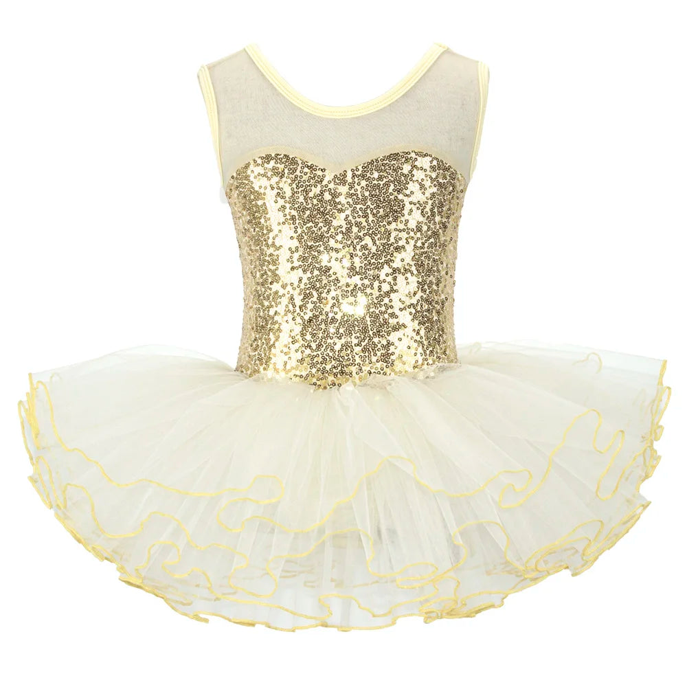 Nice Girls Ballerina Fairy Prom Party Costume Kids Sequined Flower Dress Dancewear Gymnastic Leotard  Ballet Tutu Dress