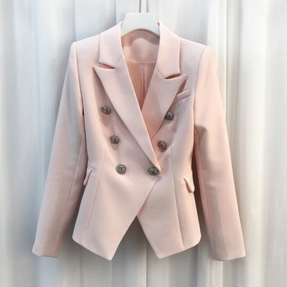 HIGH QUALITY New Fashion 2022 Baroque Designer Blazer Jacket Women's Silver Lion Buttons Double Breasted Blazer Outerwear