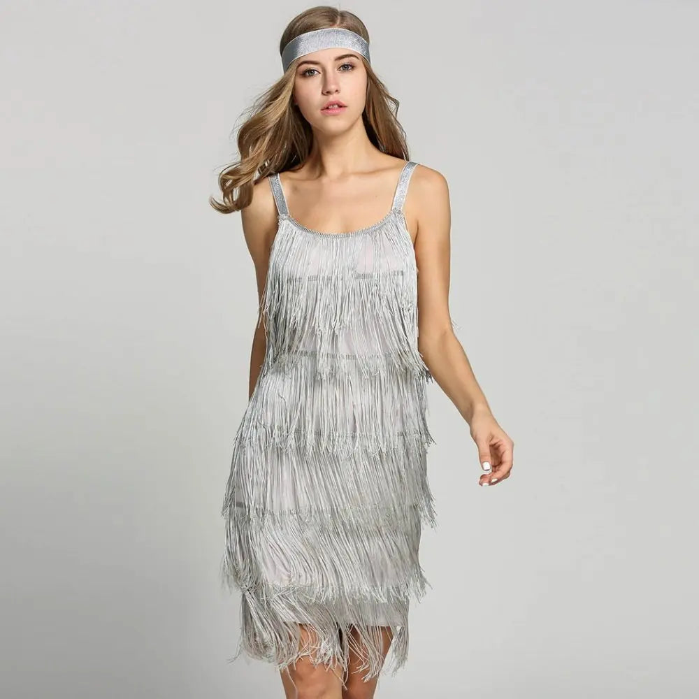 Vintage Vestidos 1920s Flapper Girl Fancy Dress Great Gatsby Dress Costumes Slash Neck Strappy Fringe Swing Party Dress Women