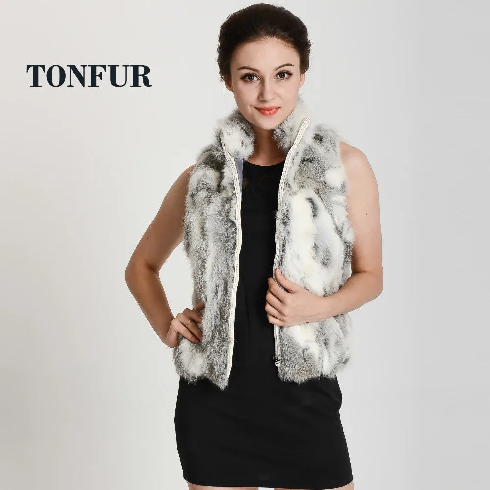 New Women Vintage Real Natural Rabbit Fur Vest with Zipper on Front Classical Style Factory Sale Female Dropshipping Gilet HP400