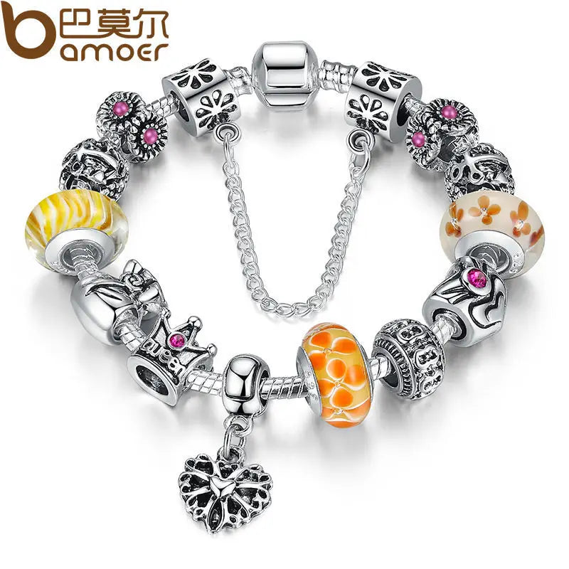 BAMOER Queen Jewelry Charms Bracelet & Bangles With Queen Crown Beads Bracelet for Women PA1823