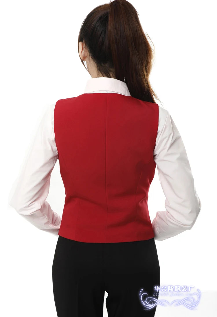 Cheap! Plus Size Red Black Women's Vest Work Wear Slim Short Veste Femme 2024 New Spring Waistcoat Office Lady Sleeveless Jacket