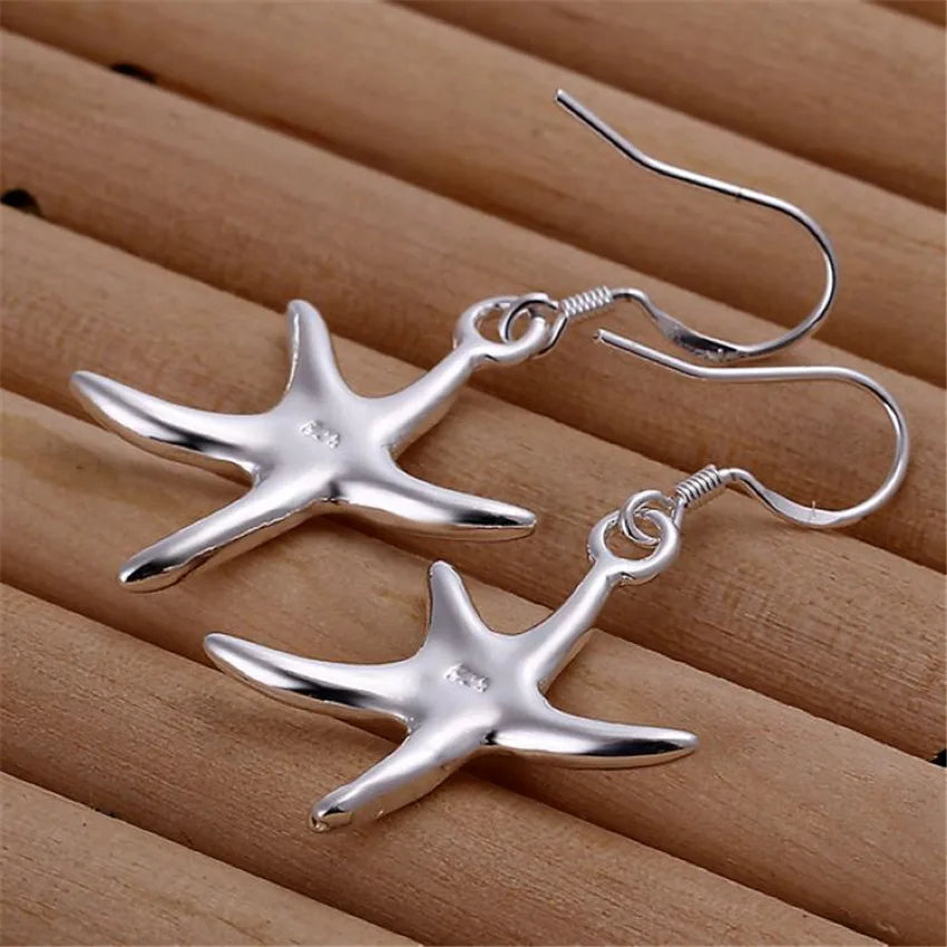 Factory Direct , New Style Star Women Lady Charm Silver 925 Plated Starfish Earrings Hot Selling Fashion Jewelry E062