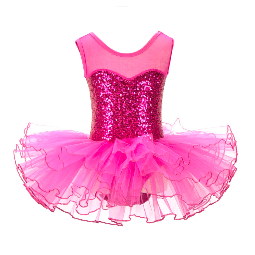 Nice Girls Ballerina Fairy Prom Party Costume Kids Sequined Flower Dress Dancewear Gymnastic Leotard  Ballet Tutu Dress