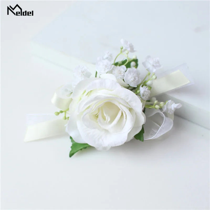 Meldel Corsage Men Wedding Rustic Boutonniere White Bridal Wrist Corsage Bridesmaid Groomsmen Party Meeting Personal Decorations