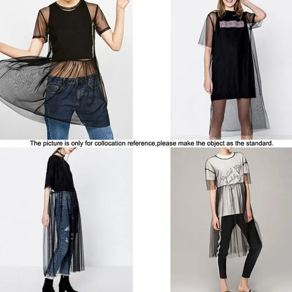 2022 Summer Volie Mesh Dresses Women See Through Black Gauze Mesh Sundress Half Sleeve Lace Sexy Outwear 1-Piece Summer