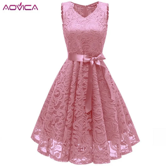 Aovica 2023 Summer New Women's Lace Dresses Floral Crochet Hollow Out Vestido Patchwork Casual Slim Office Party Dress