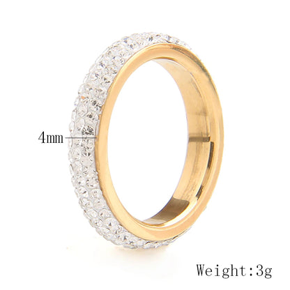 Three row clear crystal Gold Color Stainless steel Wedding Rings for women fashion jewelry with Full Size