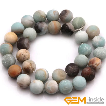 Natural Stone Multi-Color Amazonite Gems Round Frost Loose Beads For Jewelry Making Strand 15inch Necklace Bracelet