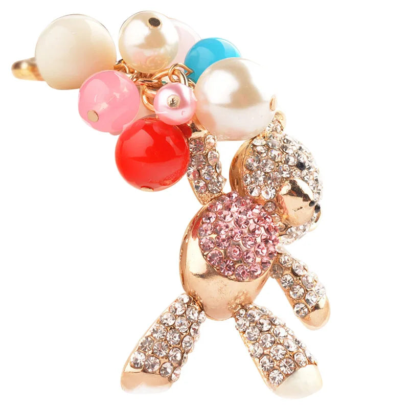 EASYA 2024 Trendy Teddy Bear Keychain Unisex Zinc Alloy Key Chain Porte Clef Fashion Women Rhinestone Cheerleaders