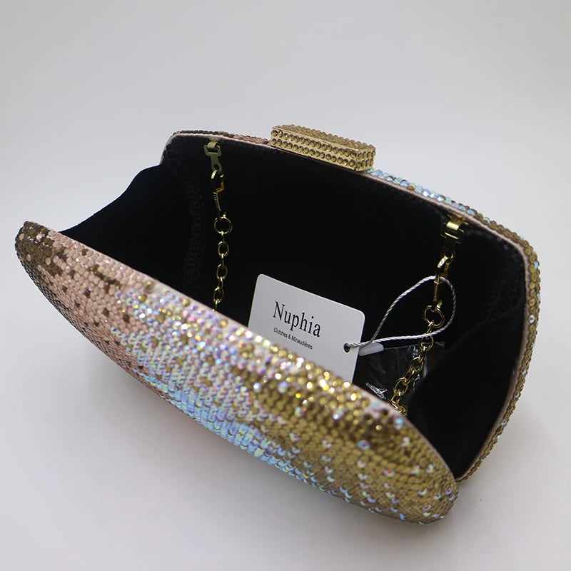 NUPHIA Champagne Crystal Clutch and Evening Bags for Women Party Evening Prom Party Yellow/Purple