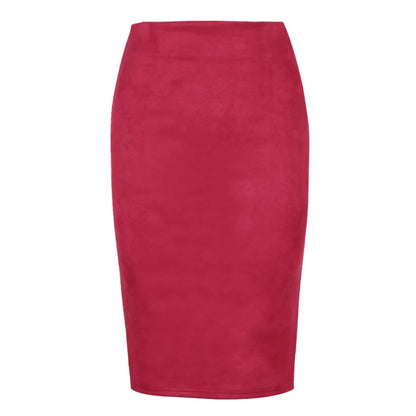 High Street 2024 Women Suede Multi Color Pencil Midi Skirt Female Spring Summer Basic Tube Bodycon Skirts Saia