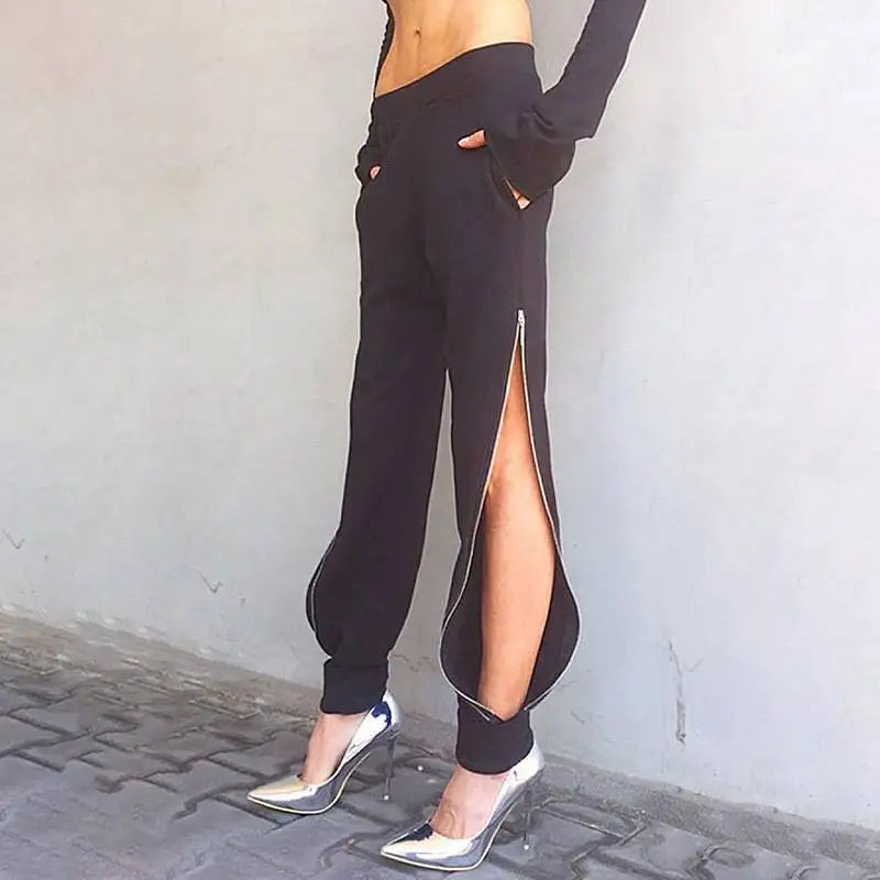 BKLD 2024 Women Harem Pants Women Black Casual High Waist Pants Side Zipper Open Loose Trousers Femme Summer Clothing Women