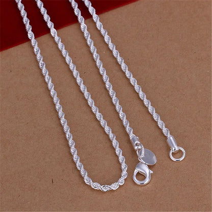 925 16-24INCHES Free shipping Beautiful fashion Elegant silver color women men 2MM chain cute Rope Necklace Can for pendant N226