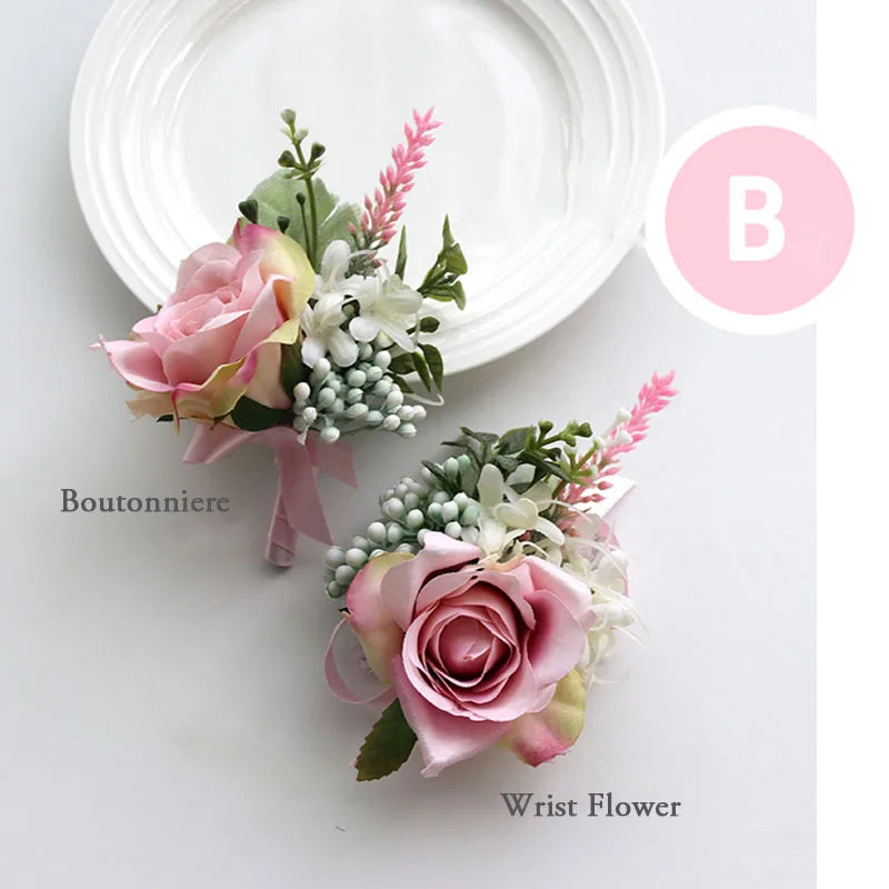 YO CHO Boutonniere Wedding Corsages and Boutonnieres Pink Roses Silk Flowers Boutonnieres Groom Men Marriage Wedding Accessories