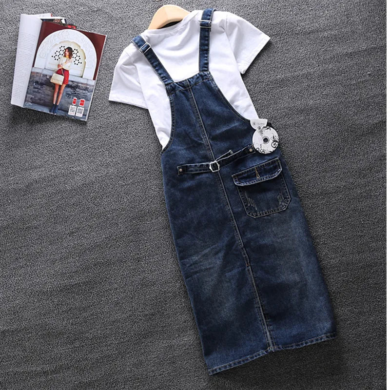 2023 Spring Summer Denim Women's Dress  Loose Spaghetti Strap Dress Large size Jeans Vintage Casual Female Dress Overalls S-5XL