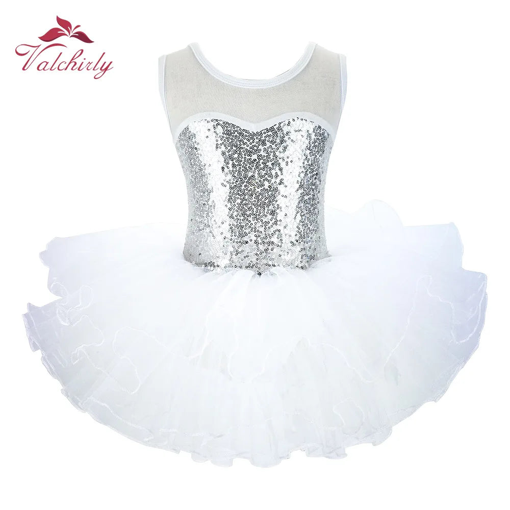 Nice Girls Ballerina Fairy Prom Party Costume Kids Sequined Flower Dress Dancewear Gymnastic Leotard  Ballet Tutu Dress