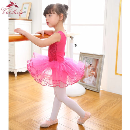 Nice Girls Ballerina Fairy Prom Party Costume Kids Sequined Flower Dress Dancewear Gymnastic Leotard  Ballet Tutu Dress