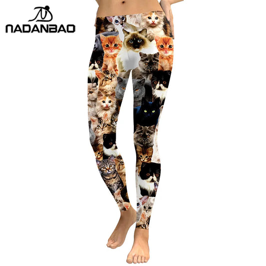 NADANBAO 2024 Women Leggings Lovely Cat Hologrephic Digital Print Fitness legging High Waist Workout Pants Casual Street Leggins