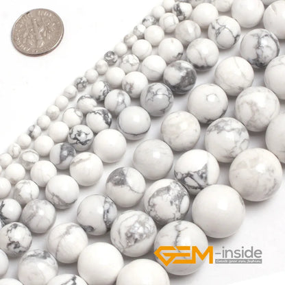 Natural Stone White Howlite Round Loose Beads For Jewelry Making Strand 15" DIY Beacelet Necklace Jewelry Making