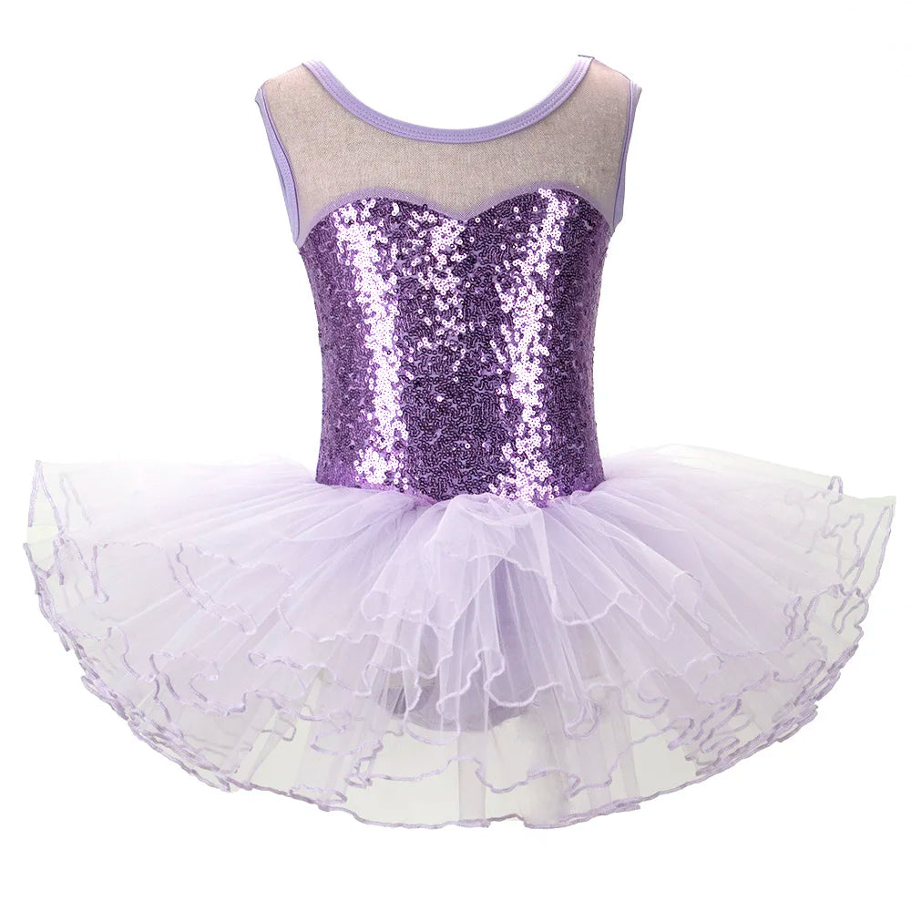 Nice Girls Ballerina Fairy Prom Party Costume Kids Sequined Flower Dress Dancewear Gymnastic Leotard  Ballet Tutu Dress