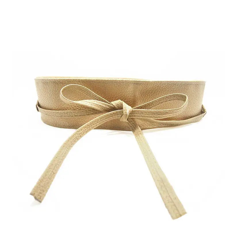 Female Belt Soft Leather Wide Self Bow Knot Tie Wrap Around Waist Band Dress Belt 9 Colors