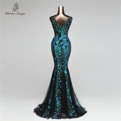 Poems Songs Double-V Mermaid  Evening Dress prom gowns Formal Party dress vestido de festa Elegant Vintage robe longue