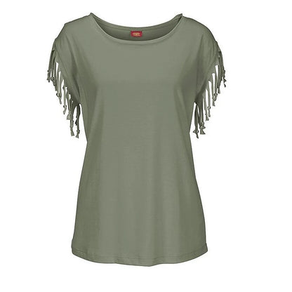 Wholesale Casual Stylish Women Batwing Sleeve T-Shirt O-Neck Tassel Khaqi/Green/Black Three Color Tops Tees S- 5XL On Sale