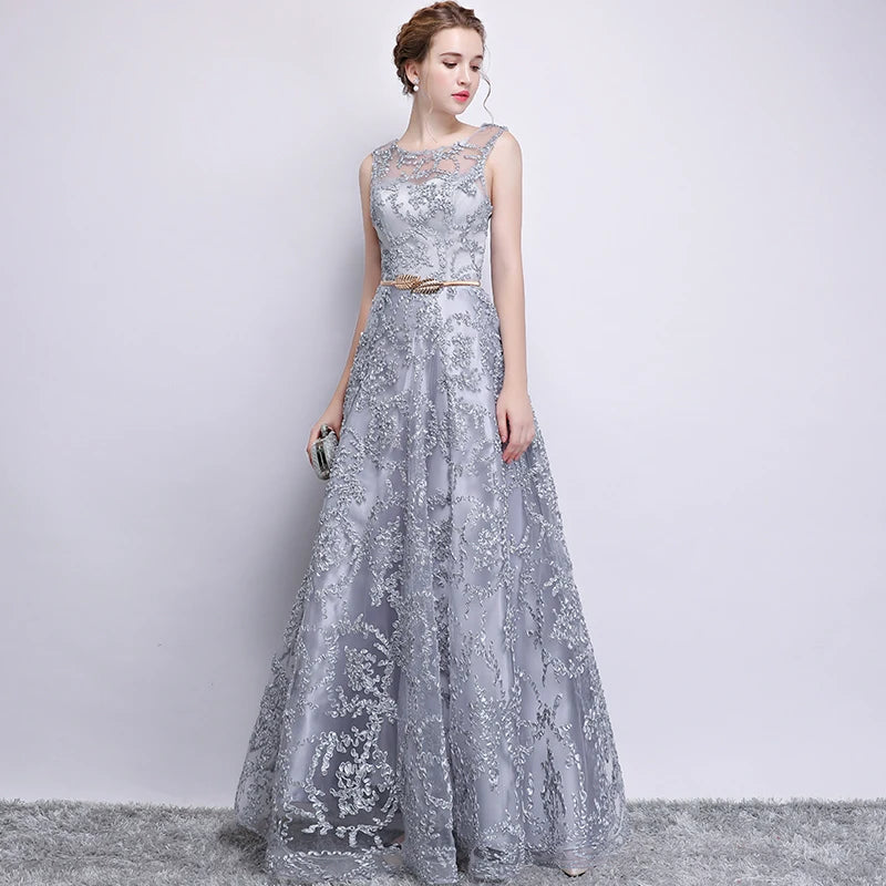 Ladybeauty Evening Dress Elegant Banquet Champagne Lace Sleeveless Floor-length Long Party Formal Gown plus size Robe De Soiree