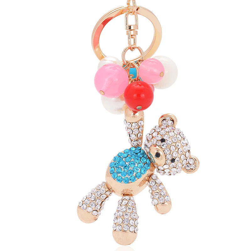 EASYA 2024 Trendy Teddy Bear Keychain Unisex Zinc Alloy Key Chain Porte Clef Fashion Women Rhinestone Cheerleaders