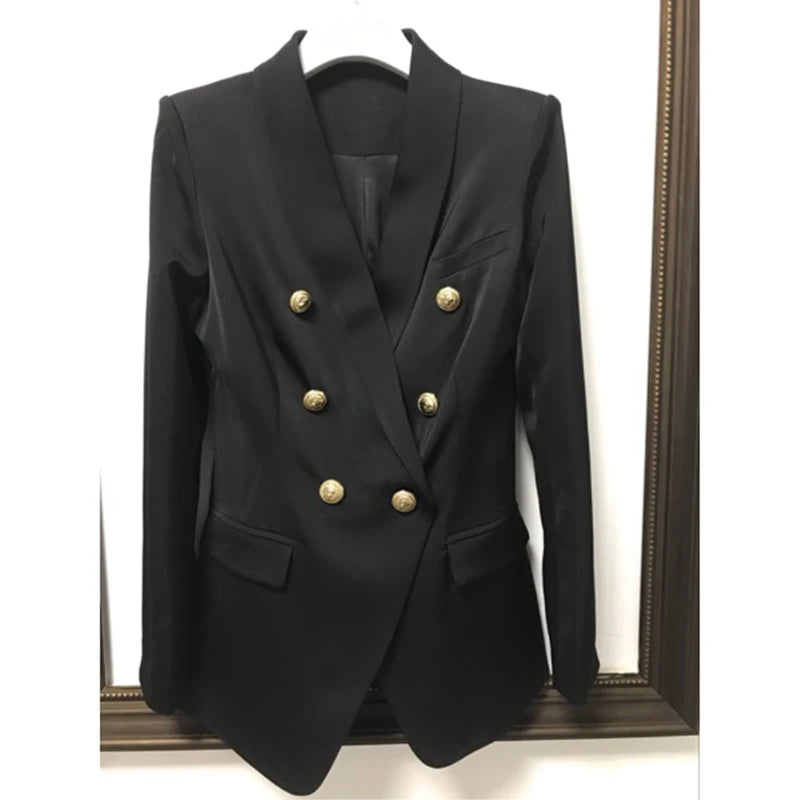 HIGH STREET New Fashion 2024 Designer Blazer Women's Long Sleeve Double Breasted Metal Lion Buttons Long Blazer Outer Wear