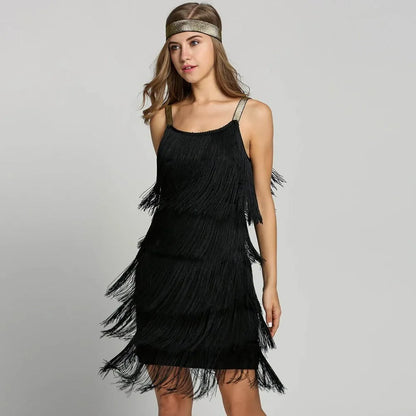 Vintage Vestidos 1920s Flapper Girl Fancy Dress Great Gatsby Dress Costumes Slash Neck Strappy Fringe Swing Party Dress Women