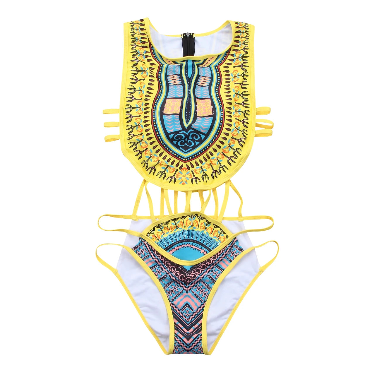 Sexy Women Ethnic Floral Swimsuit African Bathing Suit High Waist Printed Cover Up Bikini Set Bathers Swimwear Beachwear