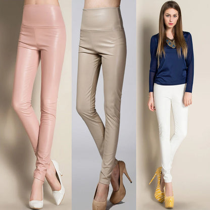 On Sale Autumn Winter Women Ladies Warm Legging Leather Pants Female High Waist Stretchable Pencil Skinny y2k Trousers