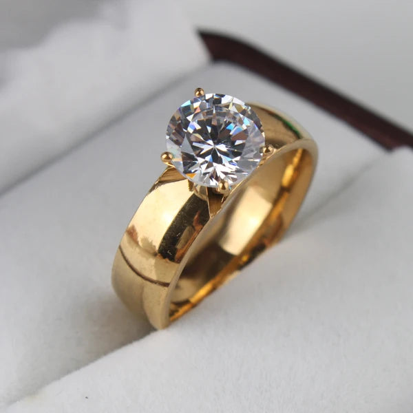 6mm Light Zircon CZ  gold color 316L Stainless Steel finger rings men women  jewelry  wholesale lots