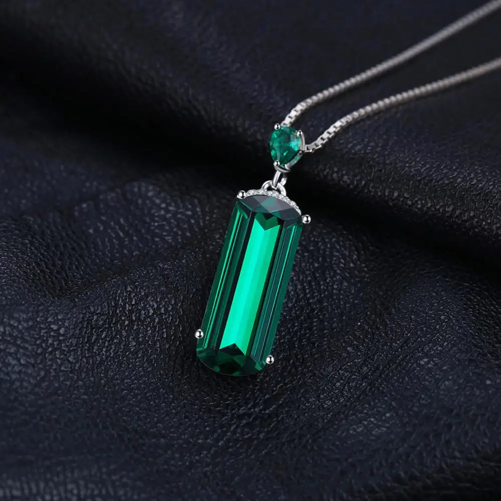 JewelryPalace Simulated Nano Green Emerald 925 Sterling Silver Pendant Necklace for Women No Chain