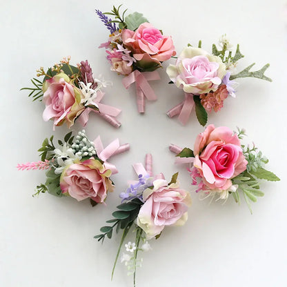 YO CHO Boutonniere Wedding Corsages and Boutonnieres Pink Roses Silk Flowers Boutonnieres Groom Men Marriage Wedding Accessories