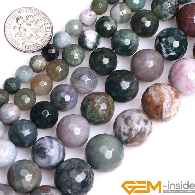 Natural Stone Indian Agates Round Faceted Beads For Jewelry Making 15" DIY Bracelet Necklace 6mm 8mm 10mm 12mm 14mm