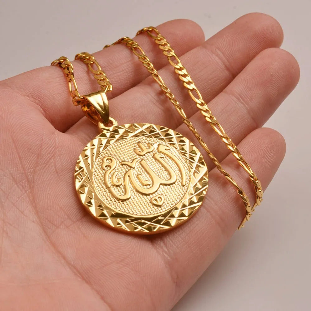 Anniyo Allah Pendant Necklaces Chain for Women Men Middle East Arab Jewelry Gold Plated Muslim Islamic #053406