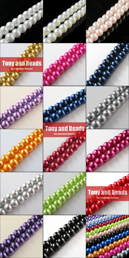 (200pcs Per Lot) B Quality 3.5x4MM Dyed Glass Pearl Round Loose Beads 30" Length For Jewelry Making DIY