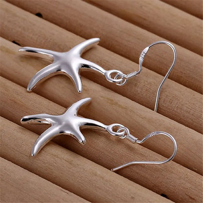 Factory Direct , New Style Star Women Lady Charm Silver 925 Plated Starfish Earrings Hot Selling Fashion Jewelry E062