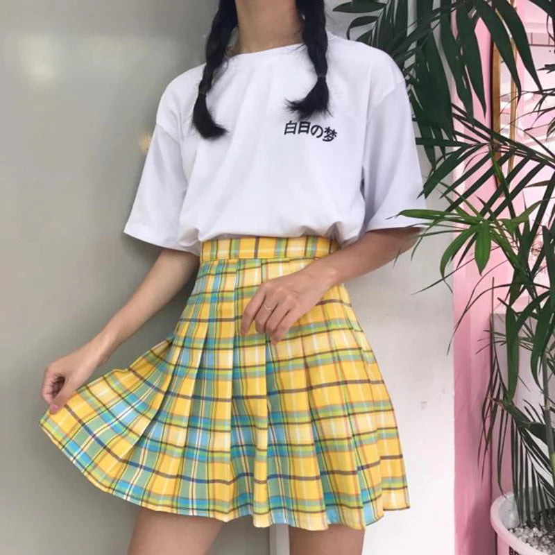 Jo's Magia Box Y2k Rainbow Plaid Pleated Woman Mini Skirt Harajuku Fairy Grunge Aesthetic High-waisted Party Club Women's Skirts