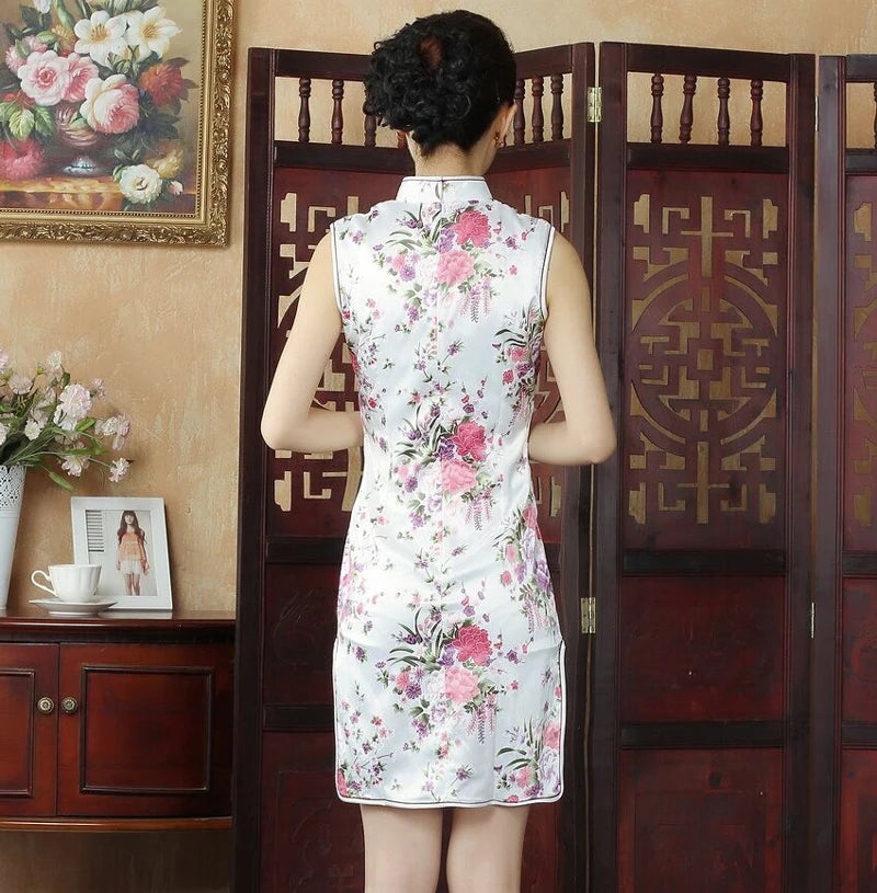 Sexy Summer Mini Cheongsam Lake Blue Vintage Chinese Style Women's Rayou Slim Qipao Dress New Arrival Vestidos Size S M L XL XXL