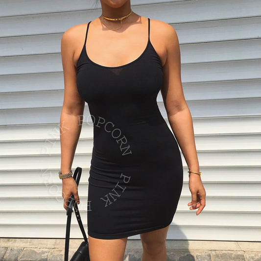 Women Five Colors Casual Camisole Modal Spaghetti Strap Long Tank Tops Spaghetti Strap Vest Basic Slip Mini Sexy Dress