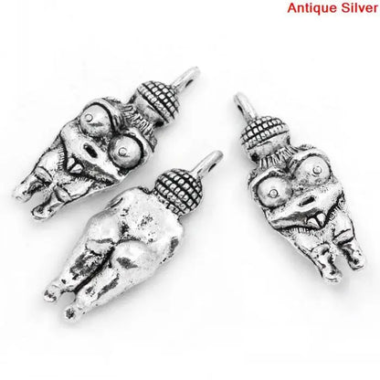 DoreenBeads Retail Charm Pendants Venus Of Willendorf Fertility Goddess Pregnancy Silver Color 3.3x1.2cm,20PCs