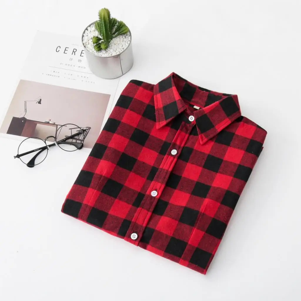 Women's Shirts 2023 Autumn and Winter female shirt plaid shirt women slim long sleeve cotton Blouse top female outerwear