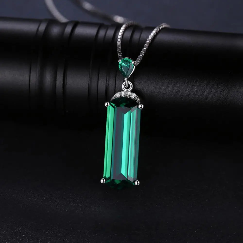 JewelryPalace Simulated Nano Green Emerald 925 Sterling Silver Pendant Necklace for Women No Chain