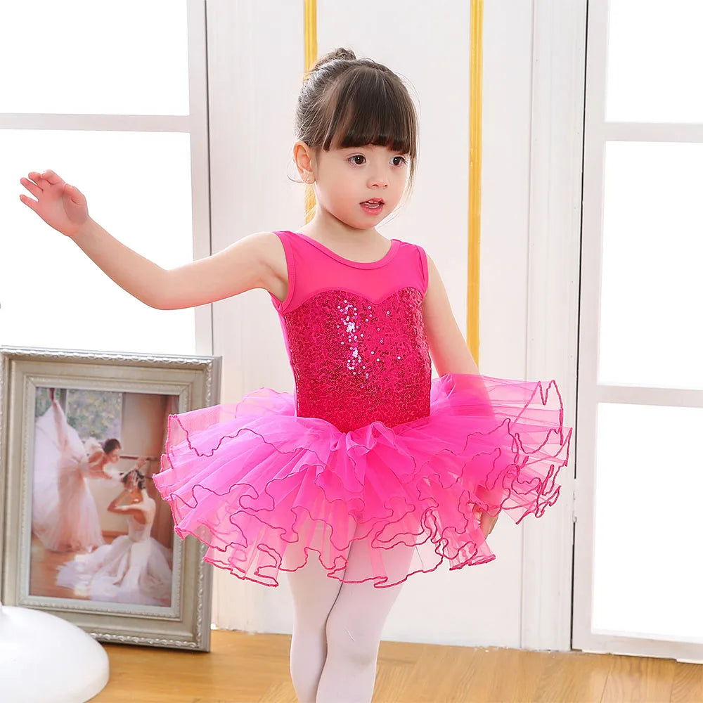 Nice Girls Ballerina Fairy Prom Party Costume Kids Sequined Flower Dress Dancewear Gymnastic Leotard  Ballet Tutu Dress